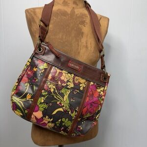 Sakroots Artist Circle Flat Crossbody Red Floral Coated Canvas Embroidered Strap